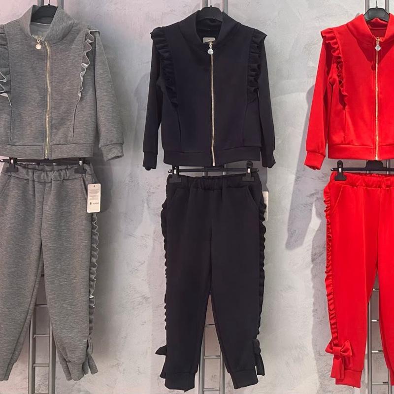 Ginger Ivy: DERBY ruffle design details funnel neck tracksuit with feature bows