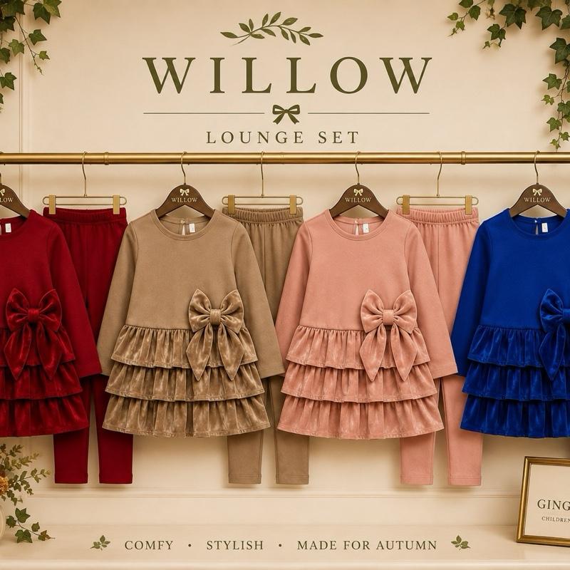 Ginger Ivy: WILLOW layered feature bow lounge leggings set for girls