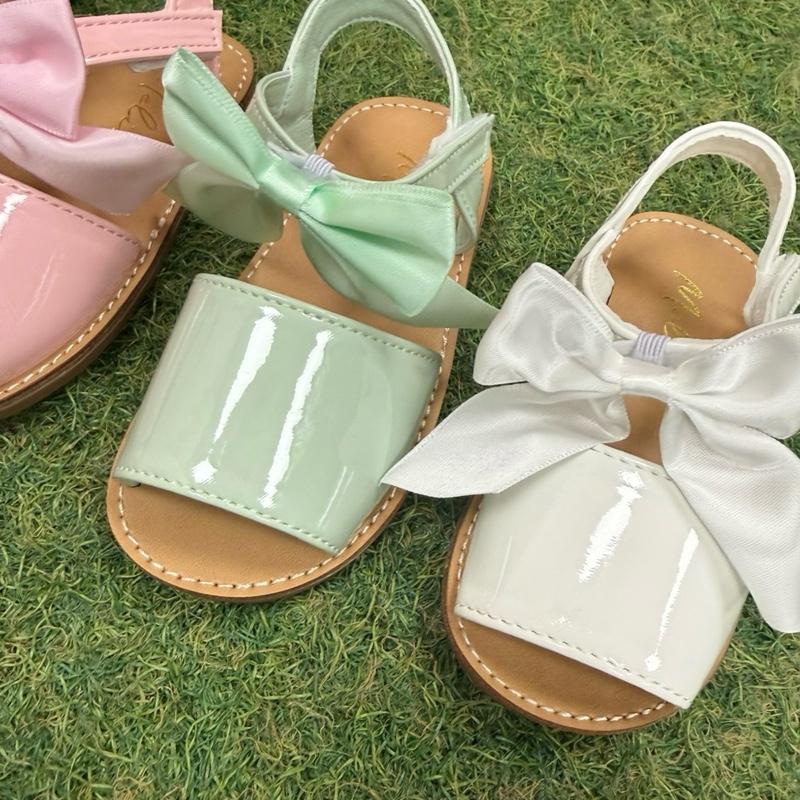 GingerIvy Martina satin bow summer sandals with Velcro strap true to size