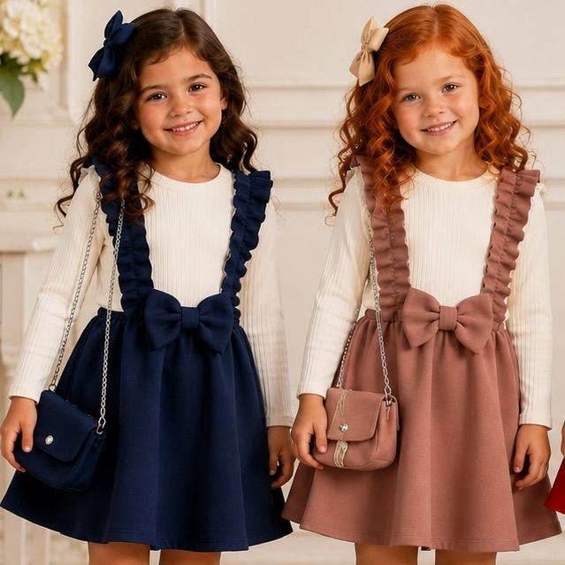 Ginger Ivy: RAVELLO ruffle bow alone dress soft ribbed top Aline skirt 3/4 to 13/14 years