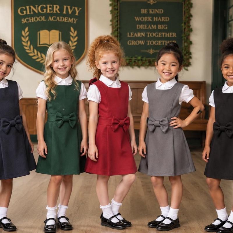 Ginger Ivy: BALMORAL Bow pinafore crossover back school dress 4-12 years