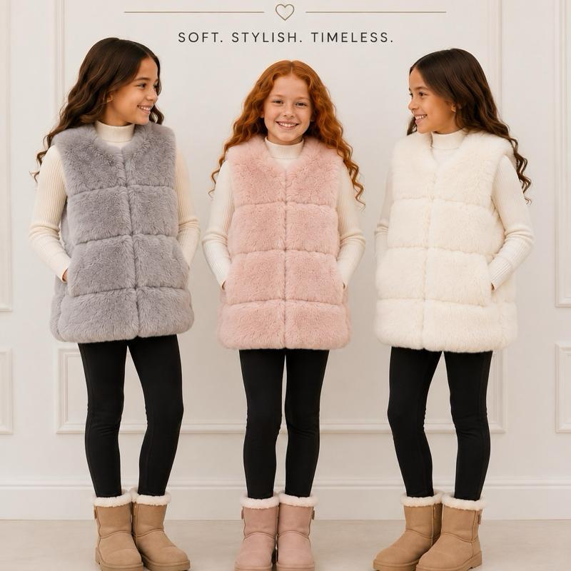 Ginger Ivy: LUXE Faux Fur with sequin panels Gilet with  for Girls - Soft, Stylish, Timeless Design