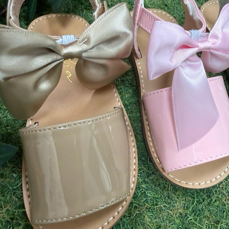 GingerIvy Martina satin bow summer sandals with Velcro strap true to size