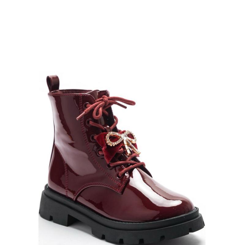 Ginger Ivy: Stylish Bow-Tied Lace-Up Boots in Glossy Finish with Bow for girls