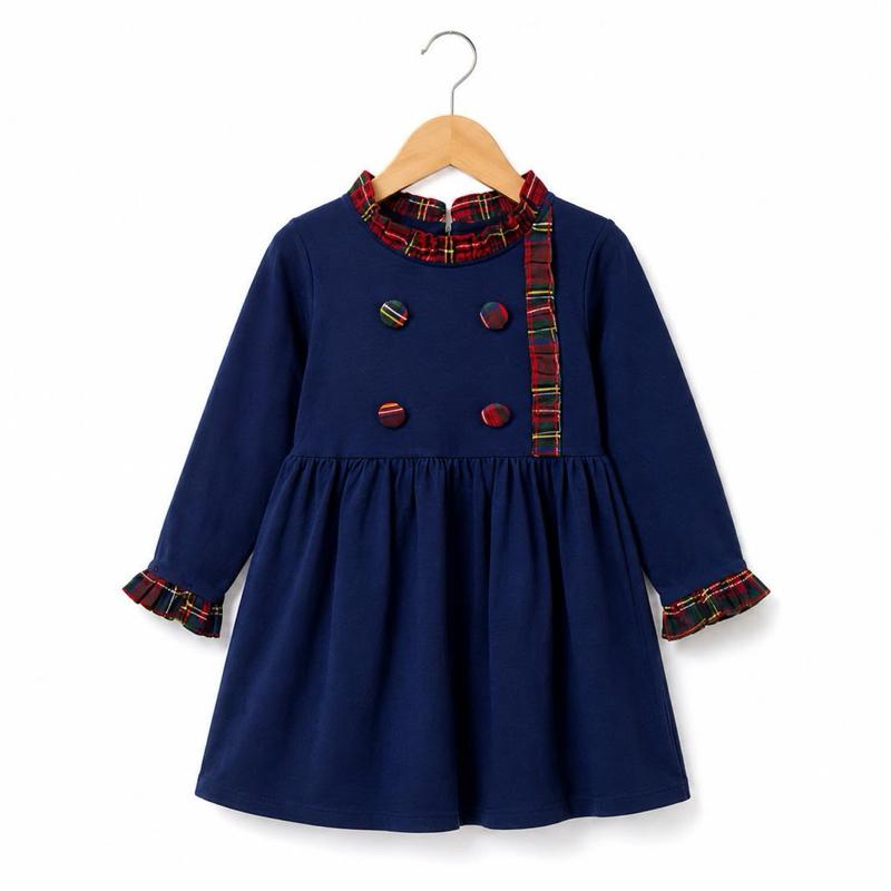 Ginger Ivy: EDINBURGH Classic  dress with tartan trim detailing and feature buttons