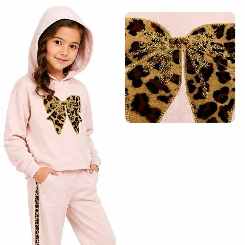 Ginger Ivy: LEOPARD BOW emblishment feature hoodie and wide leg joggers
