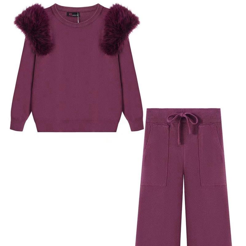 Ginger Ivy: ROXANNE knitted smart faux fur detachable shoulders with wide leg trousers 4-14 years