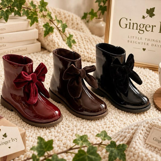 Velvet Bow patent ankle boots - Ginger Ivy image 1
