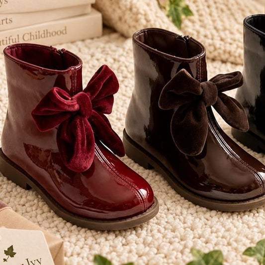 Velvet Bow patent ankle boots - Ginger Ivy image 2